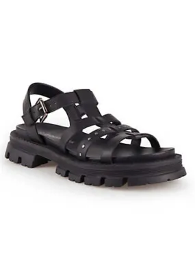 Freemans Black Leather Chunky Studded Sandals | Grattan