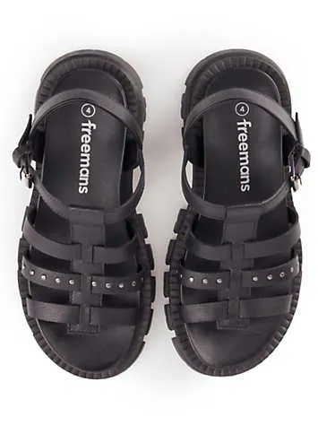 Freemans Black Leather Chunky Studded Sandals | Grattan