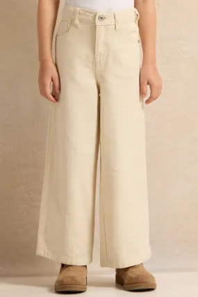 Girls Beige Wide Leg Jeans