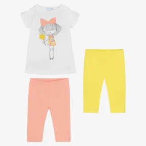 Girls Pink & Yellow Leggings Set