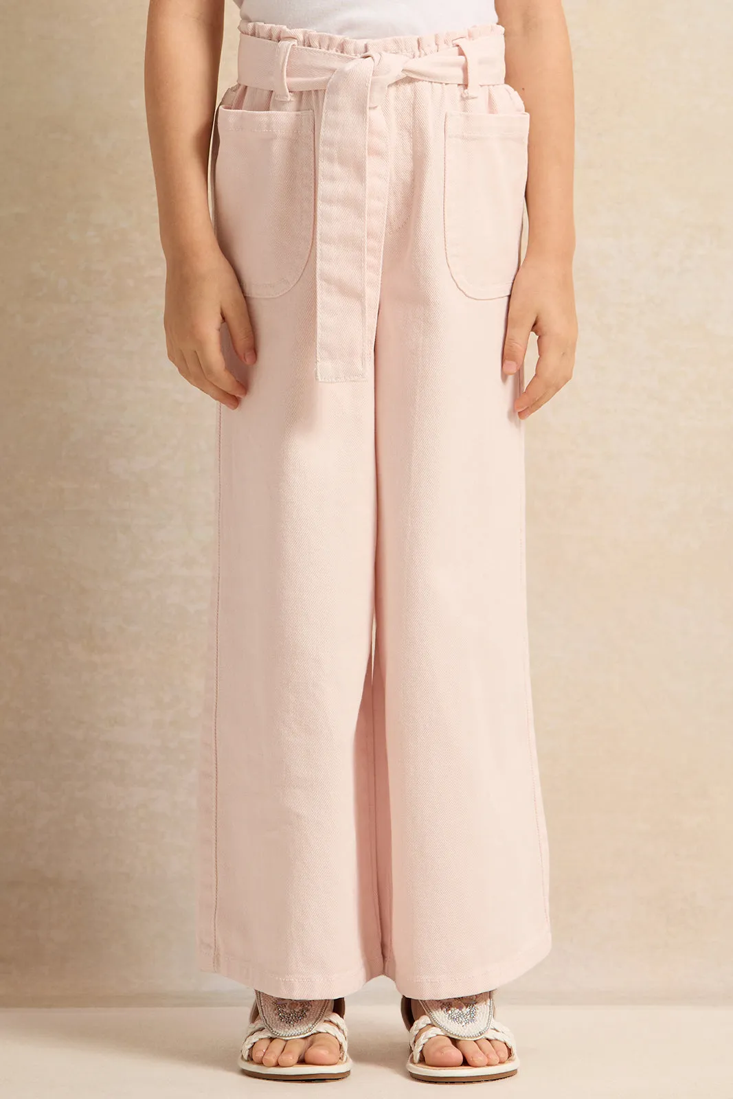 Girls Pink Wide Leg Jeans