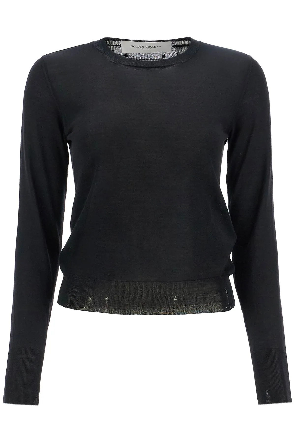 Golden Goose Black Merino Wool Sweater With Golden Applications For Women