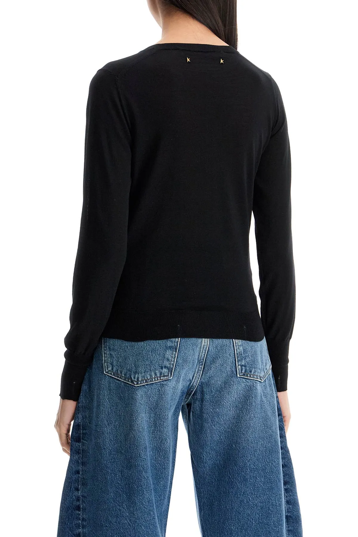 Golden Goose Black Merino Wool Sweater With Golden Applications For Women