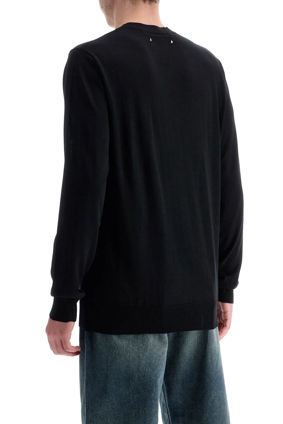 Golden Goose Men's Black Merino Wool Crew Neck Sweater