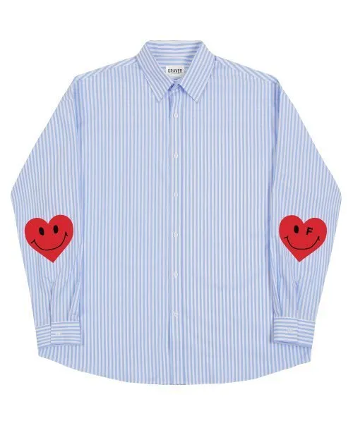 GRAVER  |[GRAVER]★ELBOW HEART SMILE OVERFIT STRIPED SHIRT