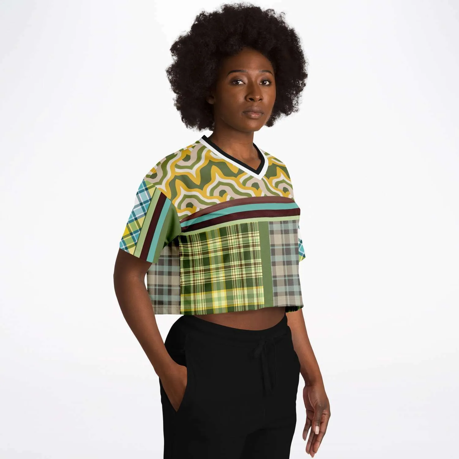 Green Caravan Plaid Crop Jersey