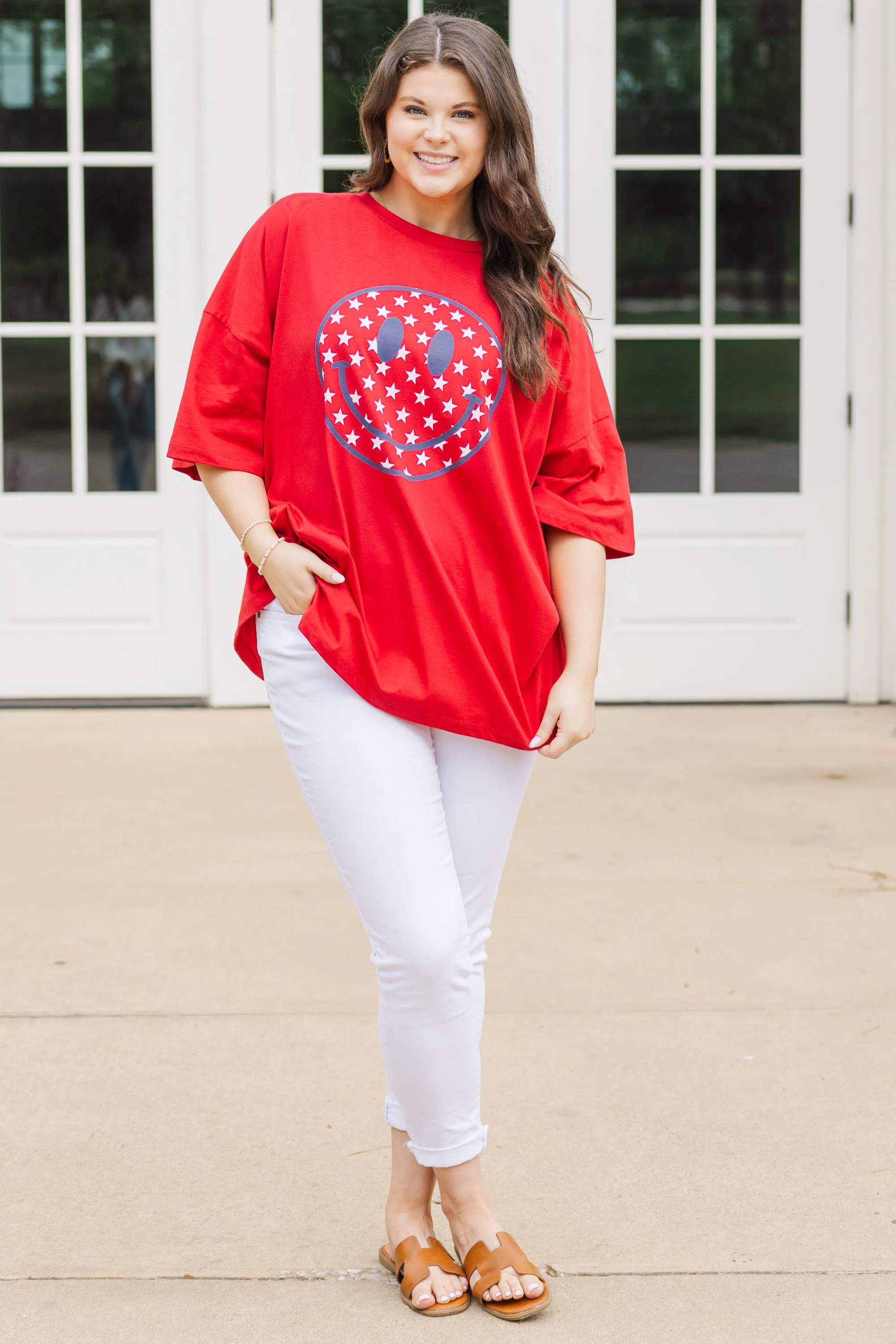 Happy In The USA Tee Boyfriend Tee, Red