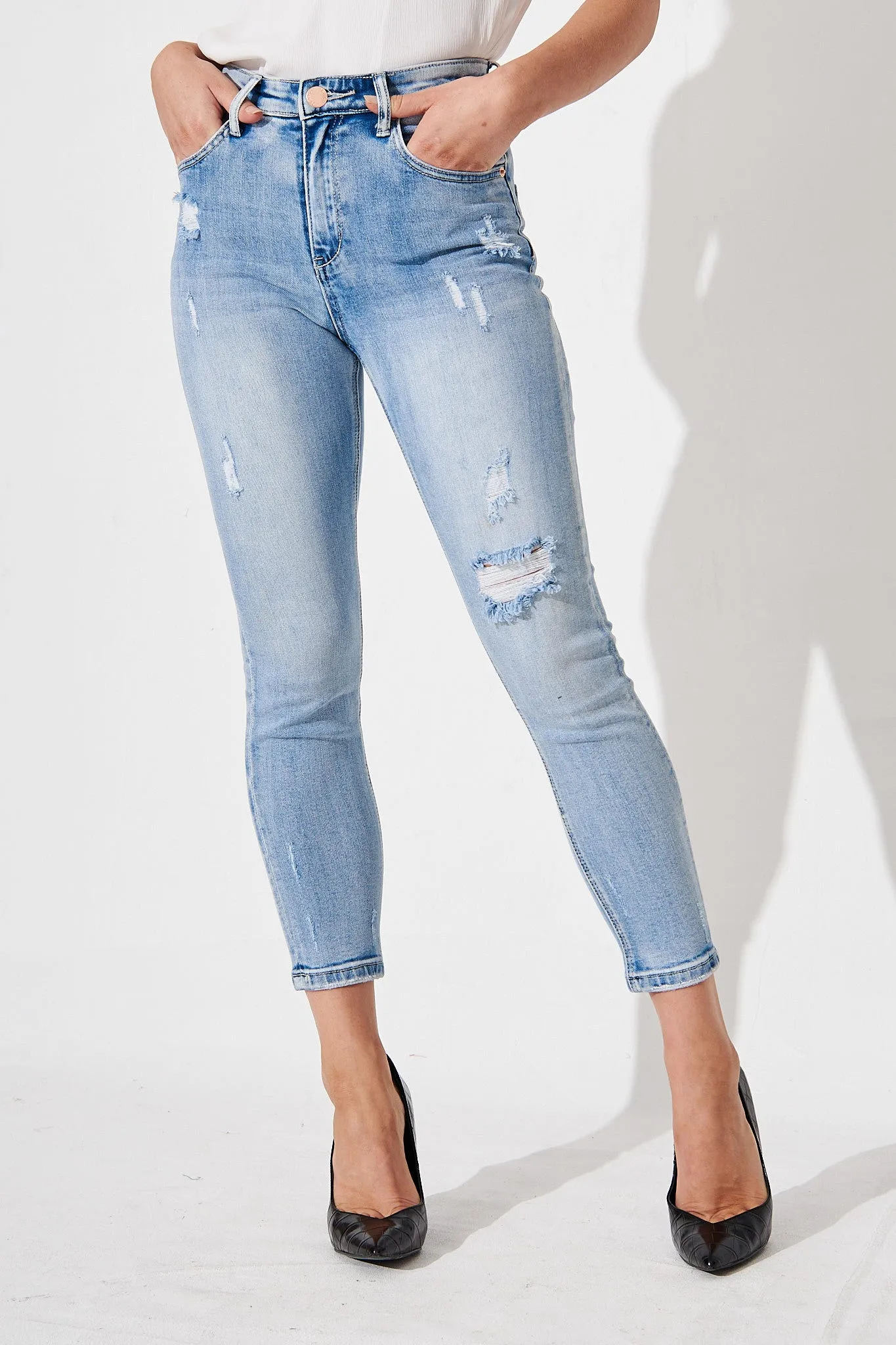 Harrisford High Rise Jeans In Light Blue Denim