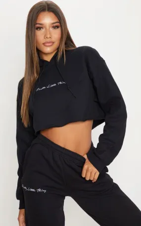 Hoodies & Sweatshirts | Black Oversized Cropped Hoodie | PrettyLittleThing