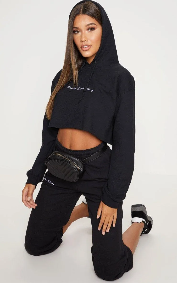 Hoodies & Sweatshirts | Black Oversized Cropped Hoodie | PrettyLittleThing