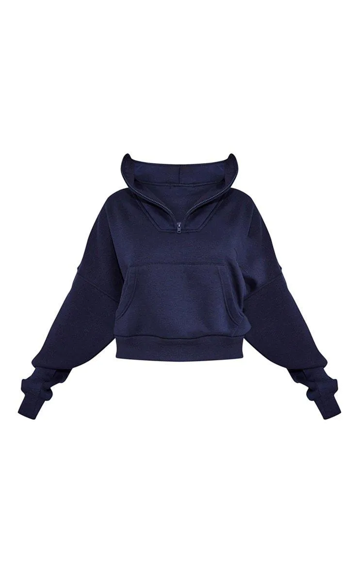 Hoodies & Sweatshirts | Petite Navy Oversized Half Zip Sweat | PrettyLittleThing