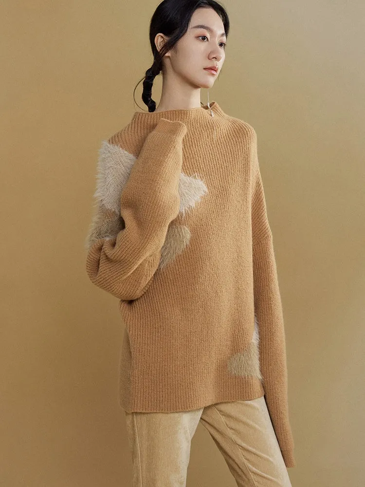 Jacquard Wooly Patchwork Large Sweater