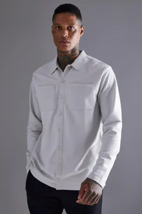 Jersey Knit Utility Button Through Shirt Jacket