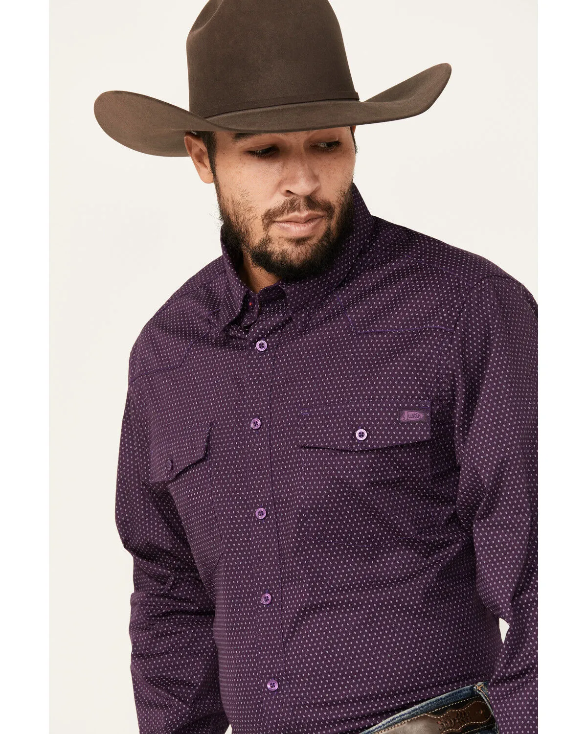 Justin Men's Boot Barn Exclusive Geo Print Long Sleeve Button-Down Stretch Western Shirt