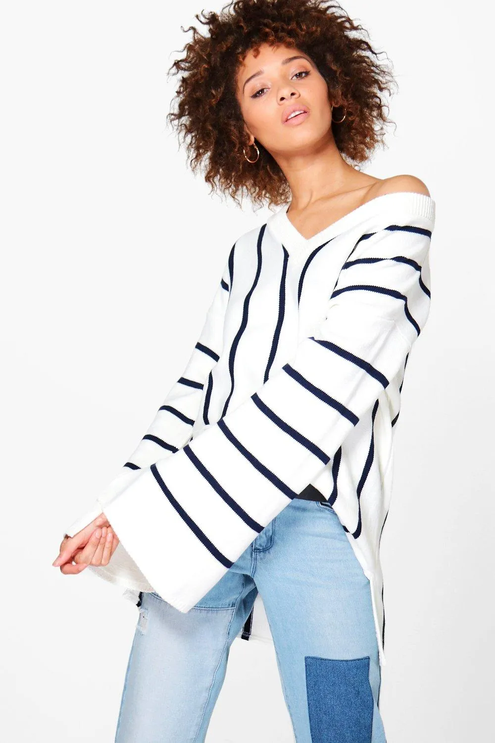 Justine Wide Sleeve Striped Oversized Sweater