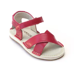 L'Amour Girls Fuchsia Crisscross Sandals