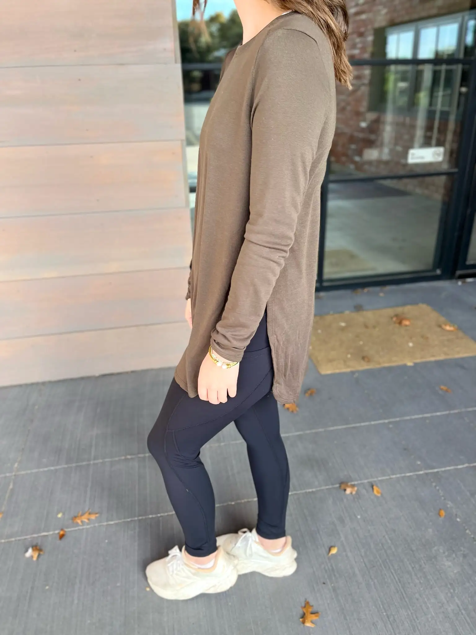 Long Sleeve Flow Top with Side Slit- Dark Olive