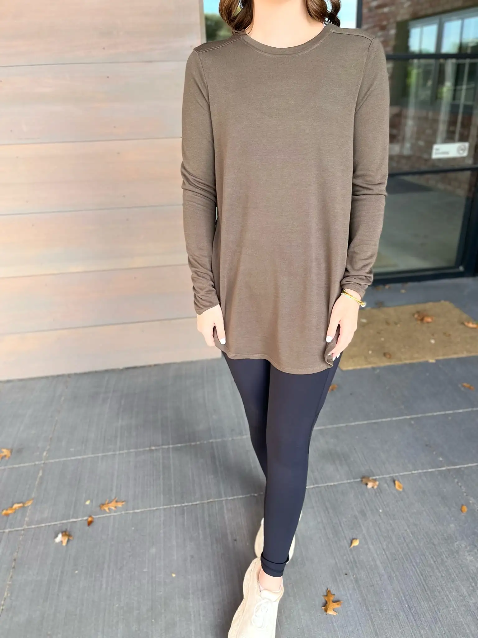 Long Sleeve Flow Top with Side Slit- Dark Olive