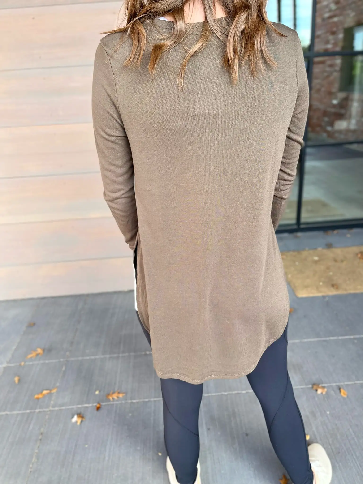 Long Sleeve Flow Top with Side Slit- Dark Olive