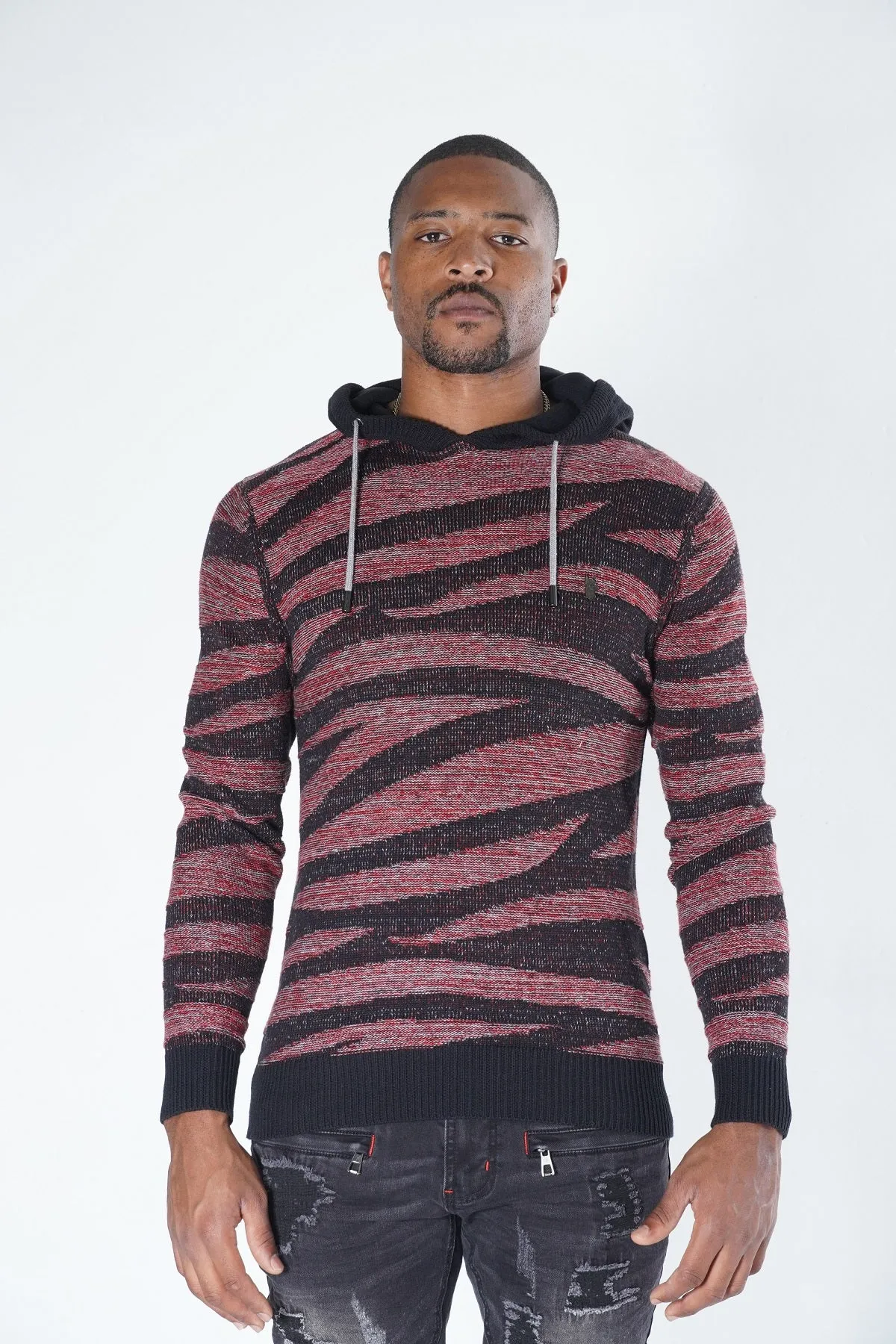 M5050 Tiger Knit Hoody Sweater - Black