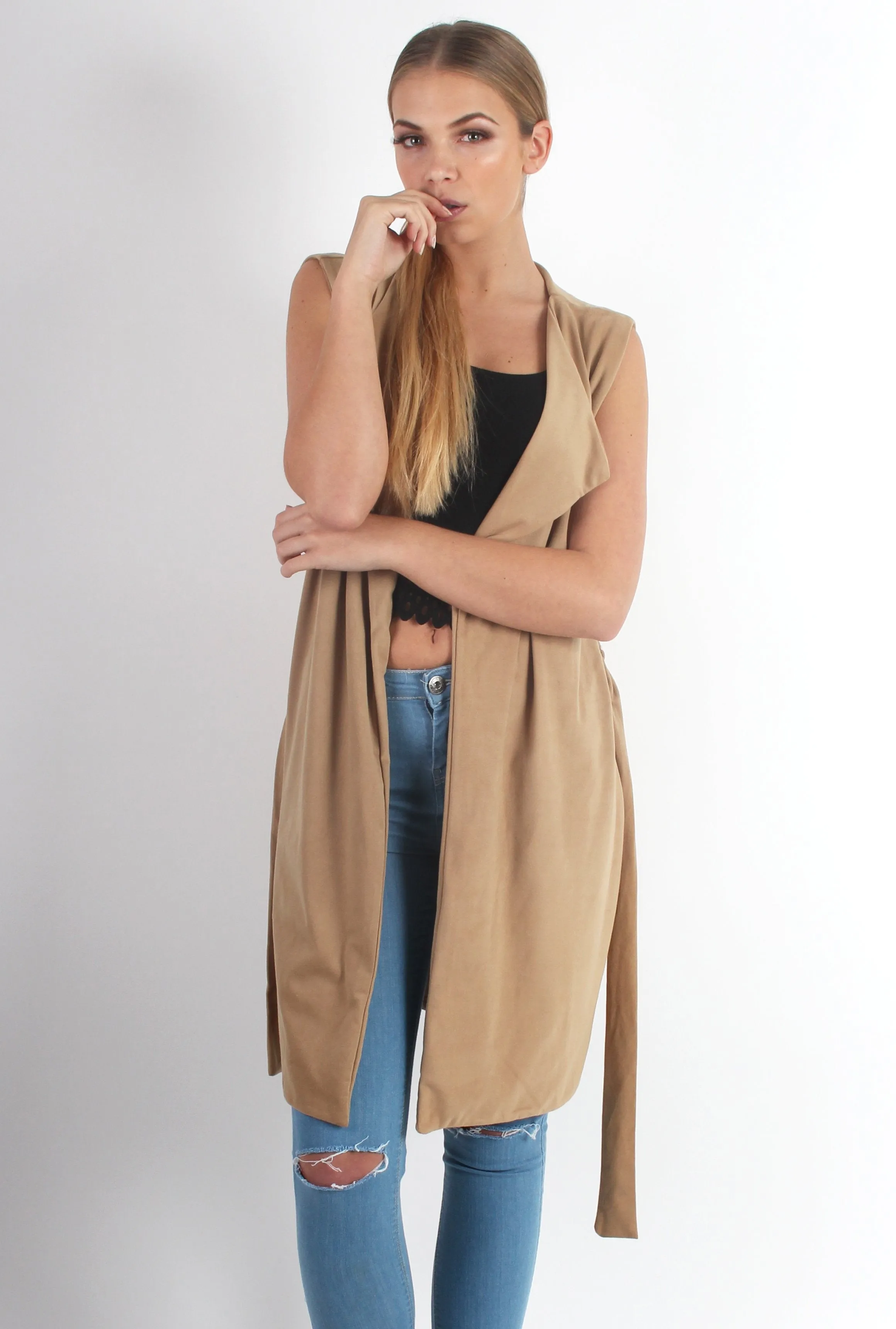 Maggie Camel Sleeveless Coat