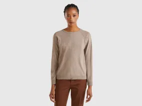 Marl brown crew neck sweater in wool and cashmere blend - Brown | Benetton