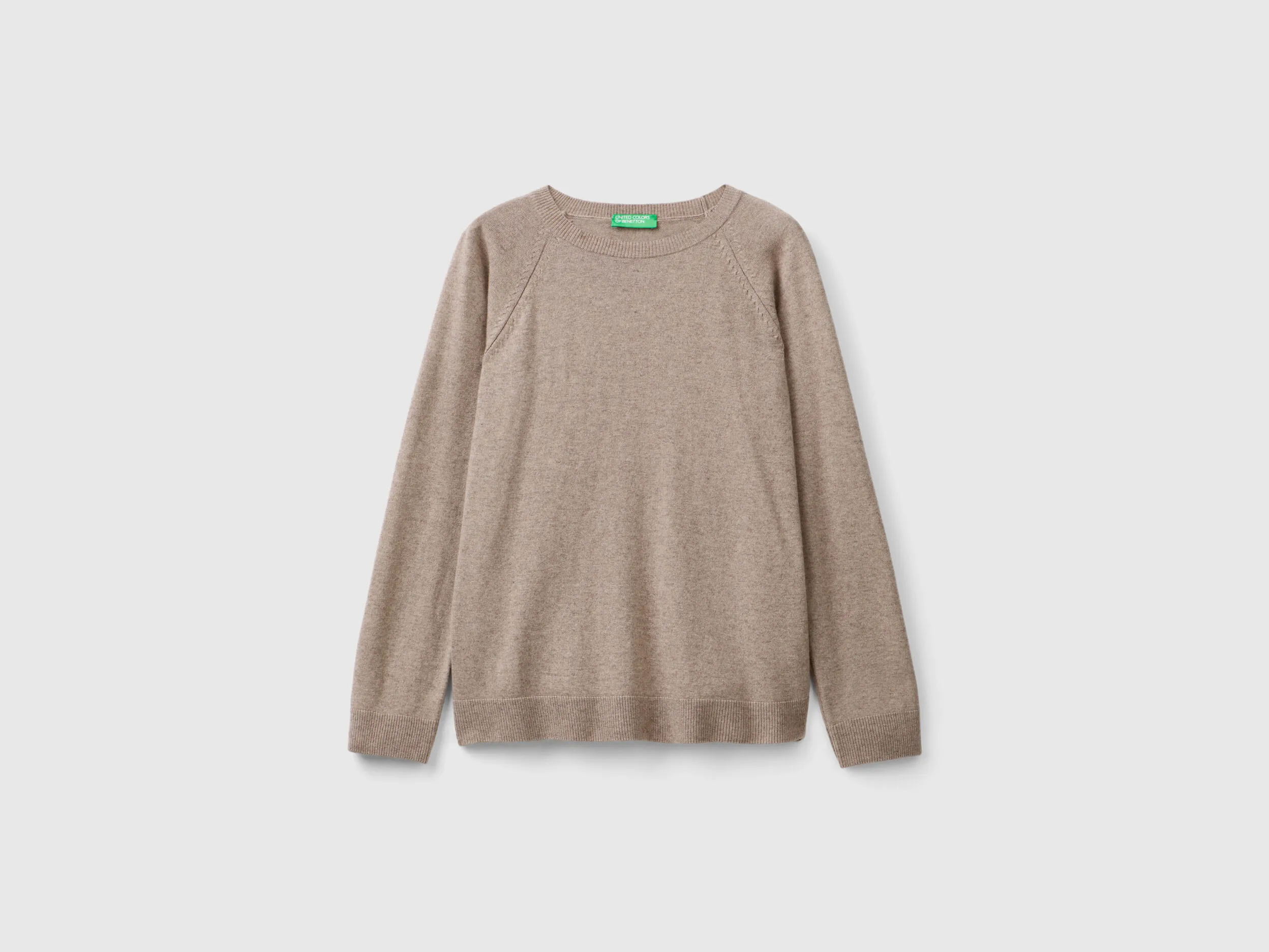 Marl brown crew neck sweater in wool and cashmere blend - Brown | Benetton