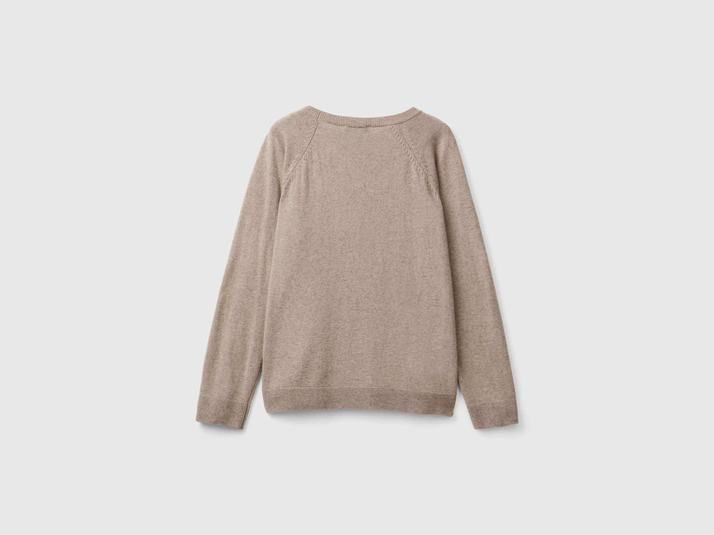 Marl brown crew neck sweater in wool and cashmere blend - Brown | Benetton