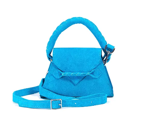 MARTE EGELE SUEDE TEAL TOY ESE TOP HANDLE Handbag with Front Closure Strip