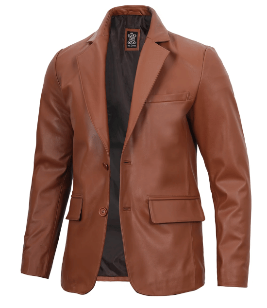 Men's Cognac Brown Leather Blazer Jacket