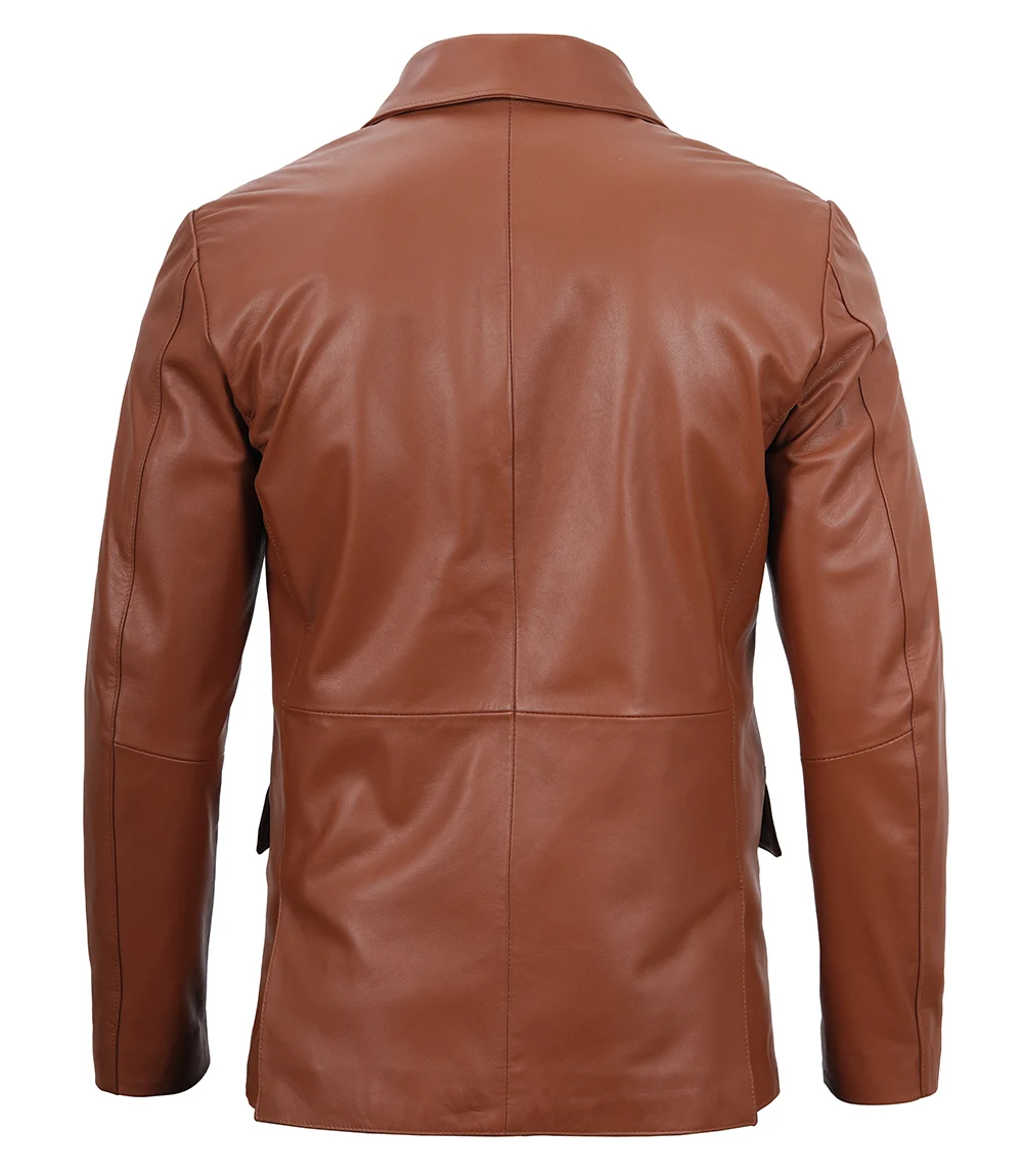 Men's Cognac Brown Leather Blazer Jacket