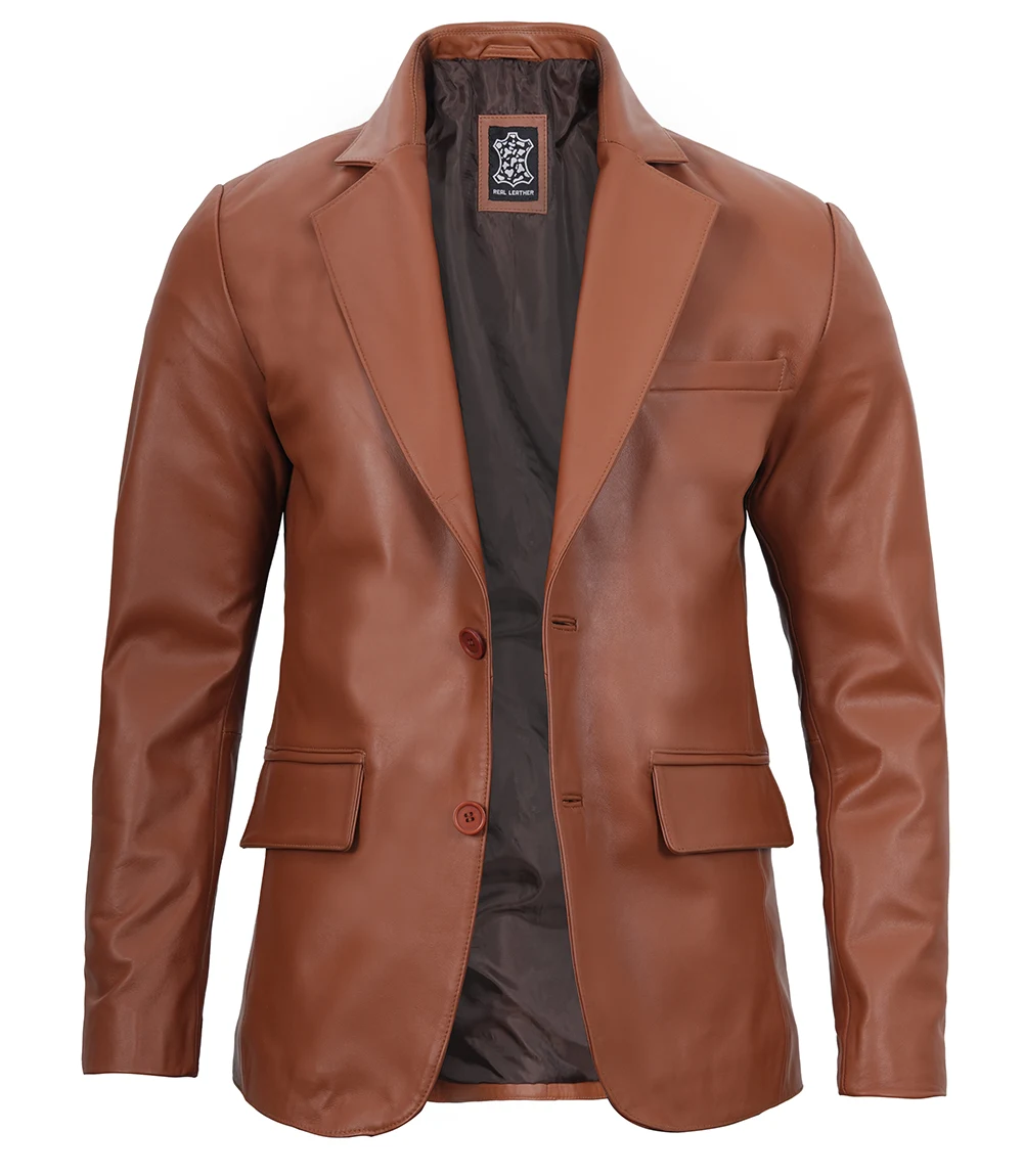 Men's Cognac Brown Leather Blazer Jacket