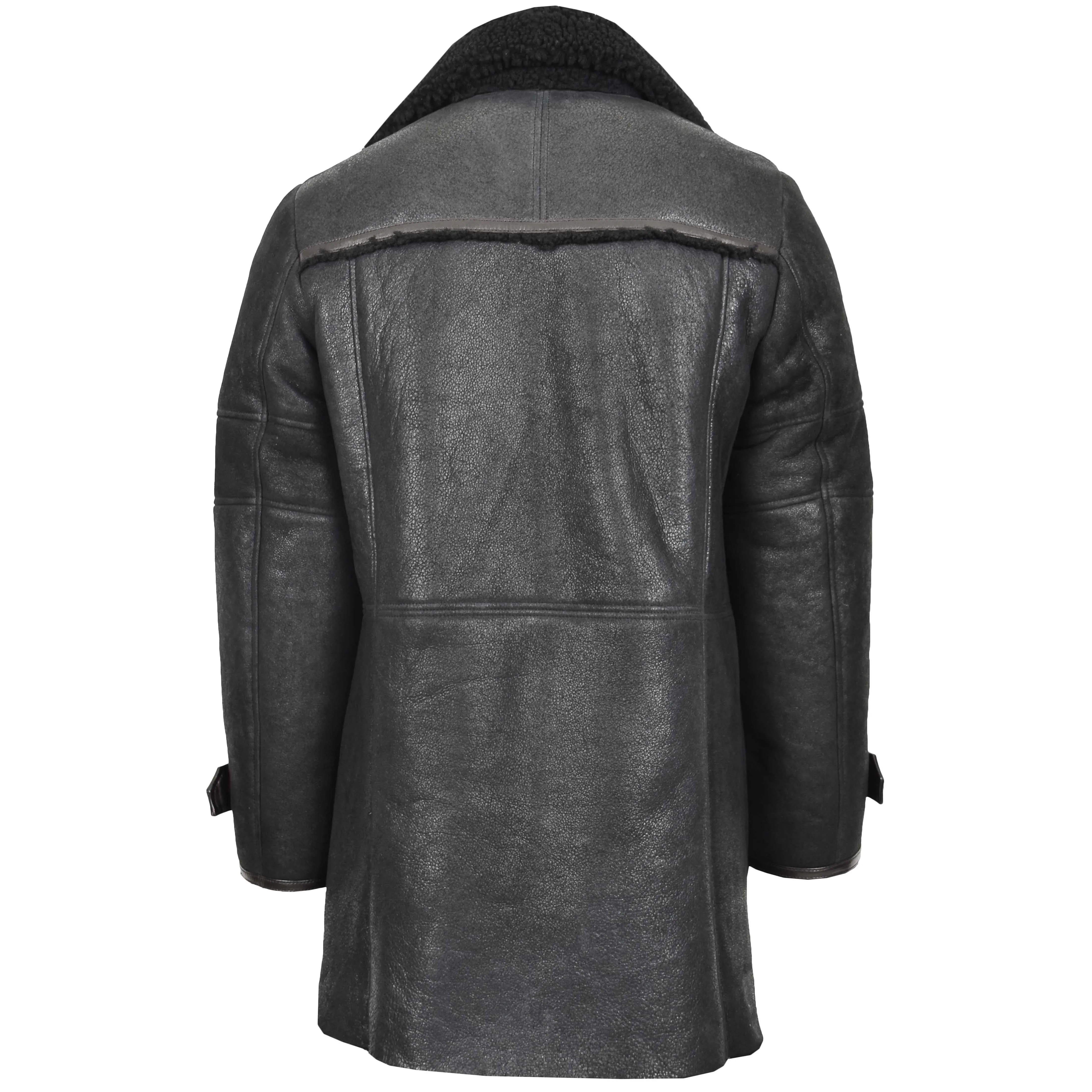 Mens Double Breasted Sheepskin 3/4 Length Coat Bryan Black