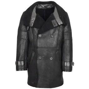 Mens Double Breasted Sheepskin 3/4 Length Coat Bryan Black