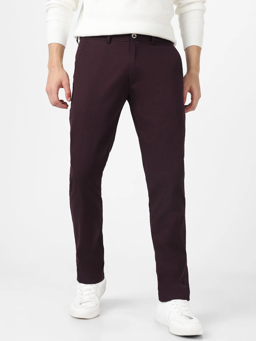 Men's Maroon Cotton Slim Fit Casual Chinos Trousers