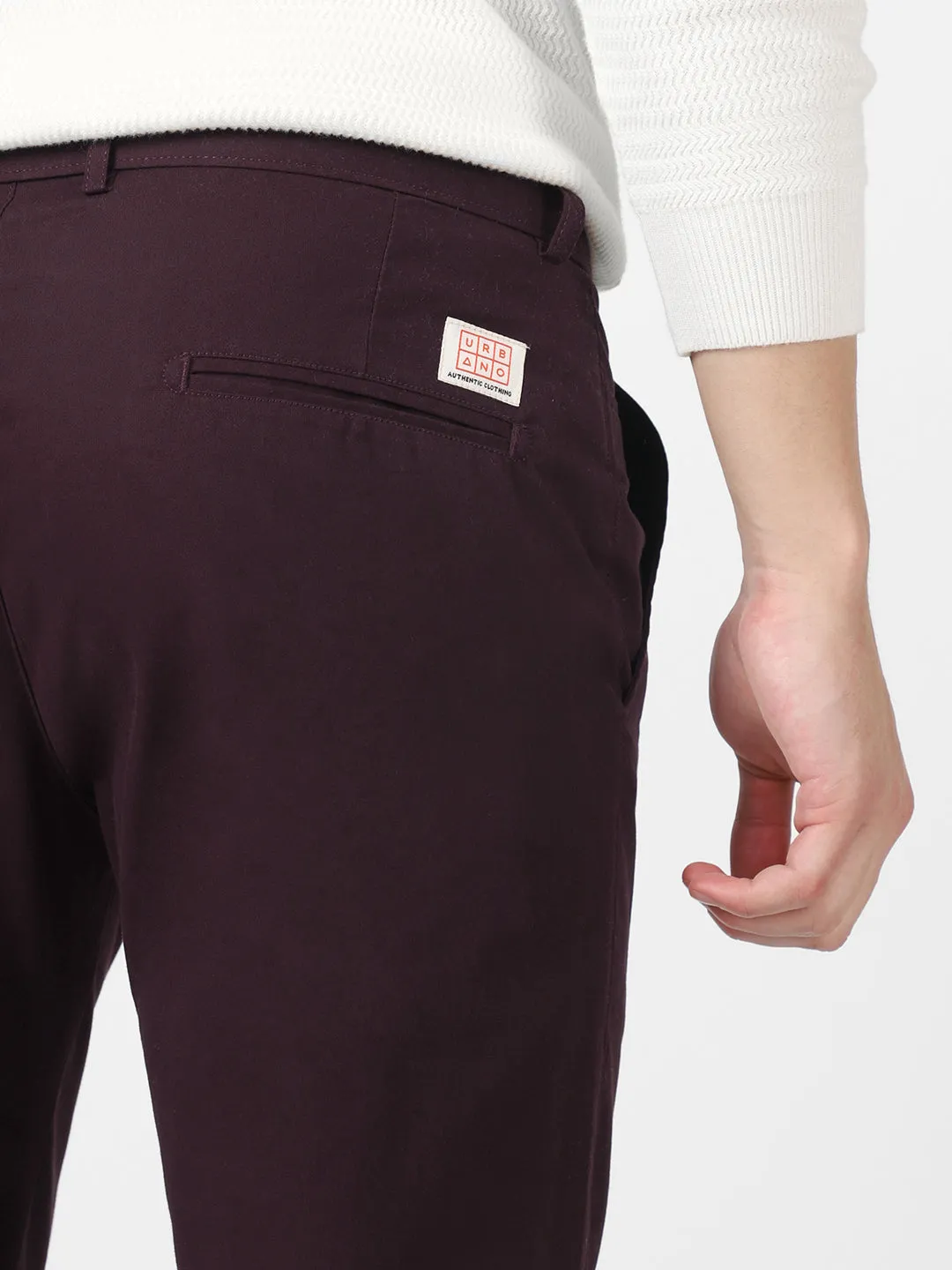 Men's Maroon Cotton Slim Fit Casual Chinos Trousers