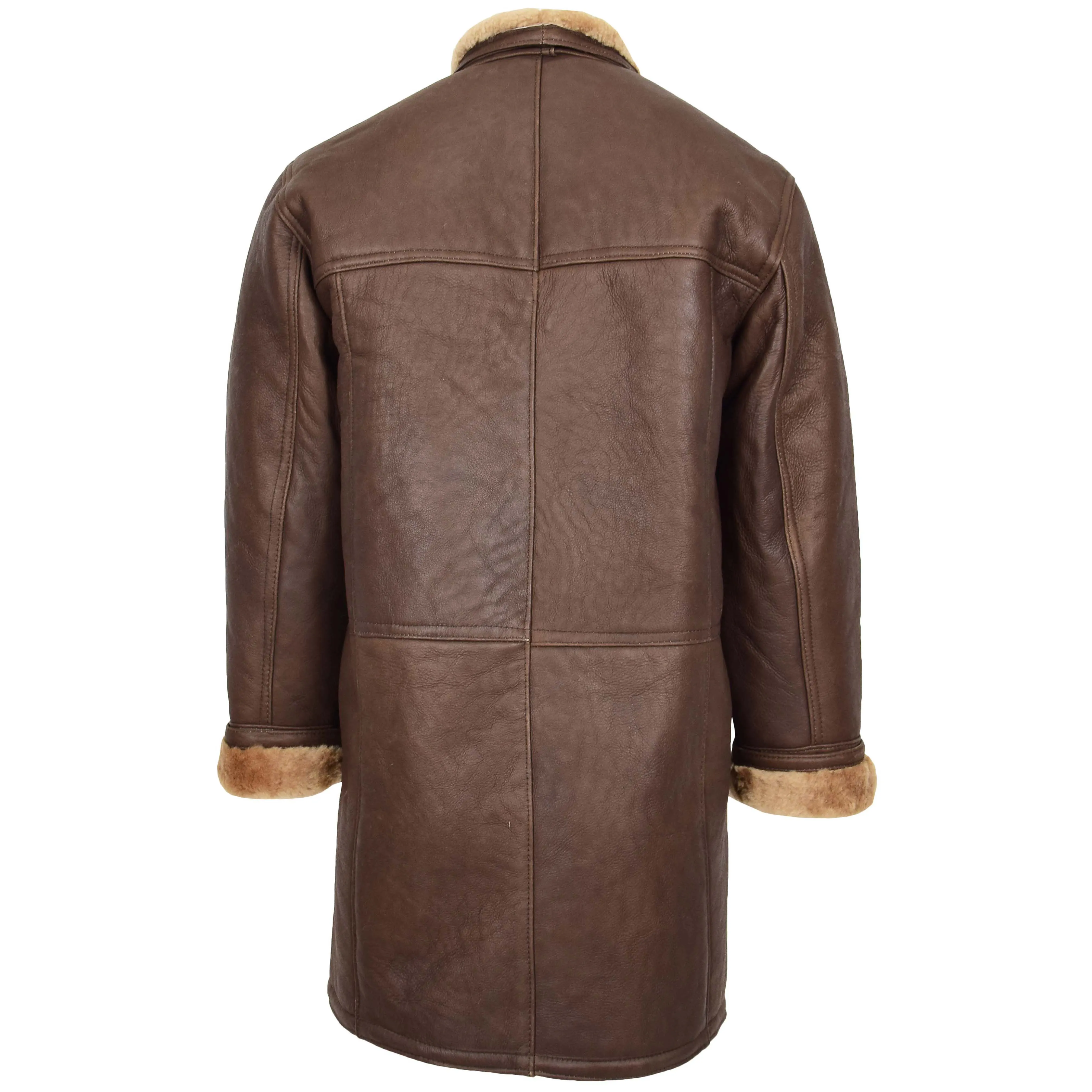 Mens Real Sheepskin Duffle Coat Bain Brown Ginger