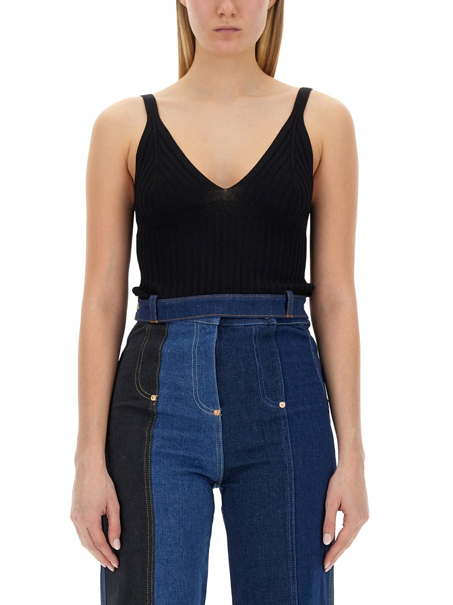 MOSCHINO JEANS    VISCOSE V-NECK TOP