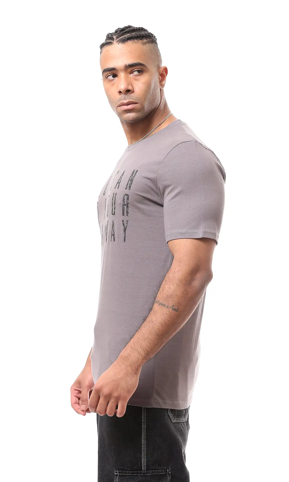 O167310 Slip On Light Grey Casual Tee With Front Print