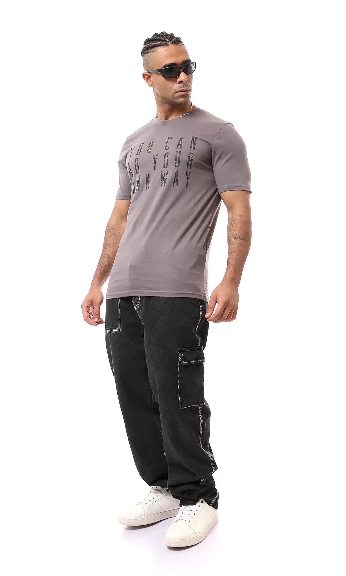 O167310 Slip On Light Grey Casual Tee With Front Print