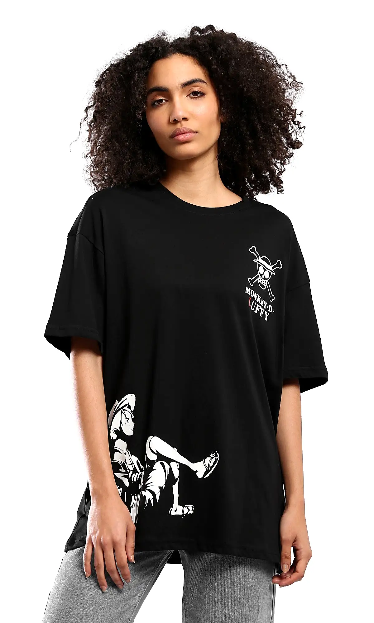 O178389 Black Lightweight Cotton Tee With Front Print