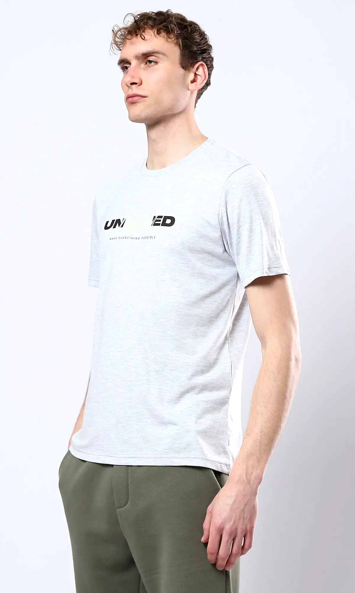 O179031 Slip On Light Grey Tee With Front Print