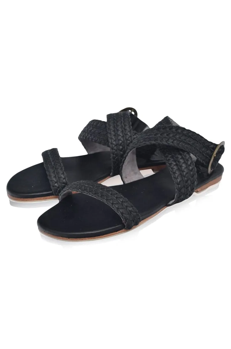 Orra Greek Leather Sandals in Black