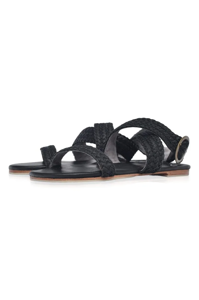 Orra Greek Leather Sandals in Black