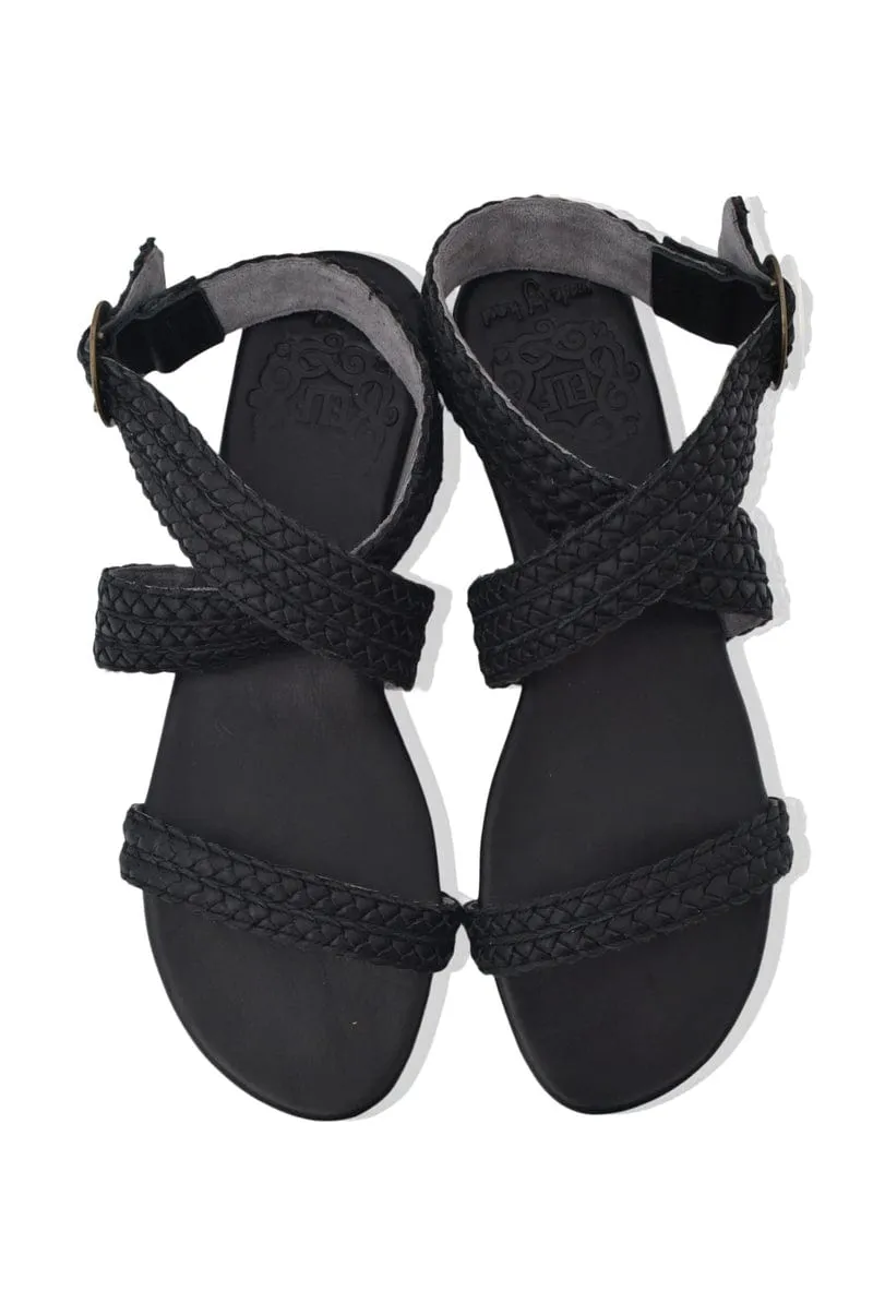 Orra Greek Leather Sandals in Black