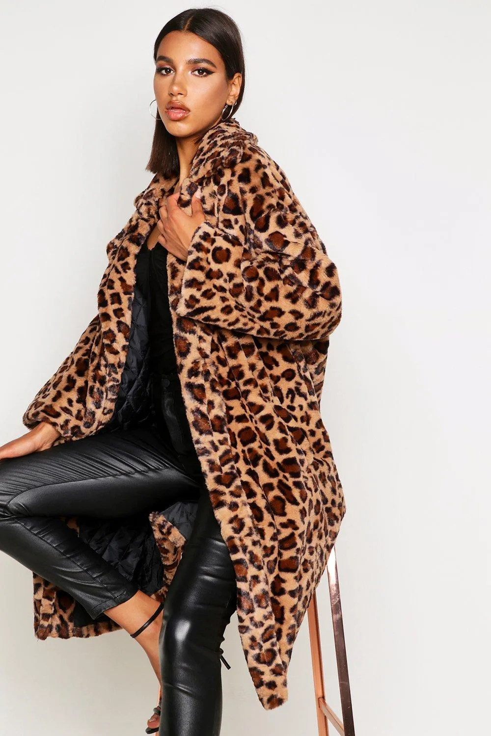 Oversized Leopard Faux Fur Coat