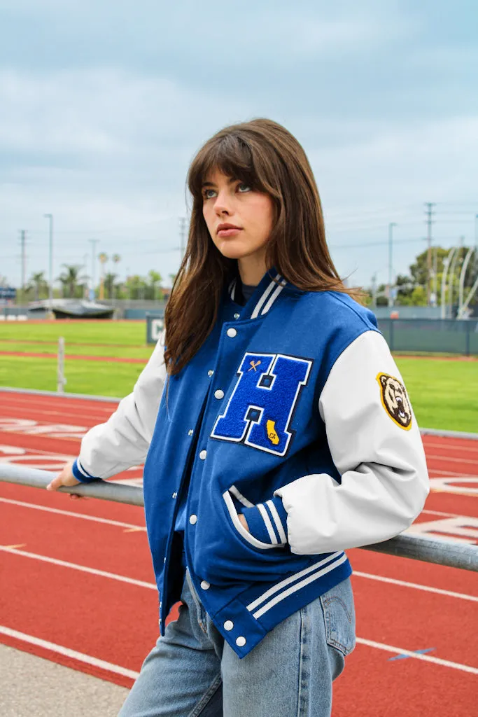 Personalized Adult Wool Leather Varsity Jacket ROYAL BLUE/WHITE