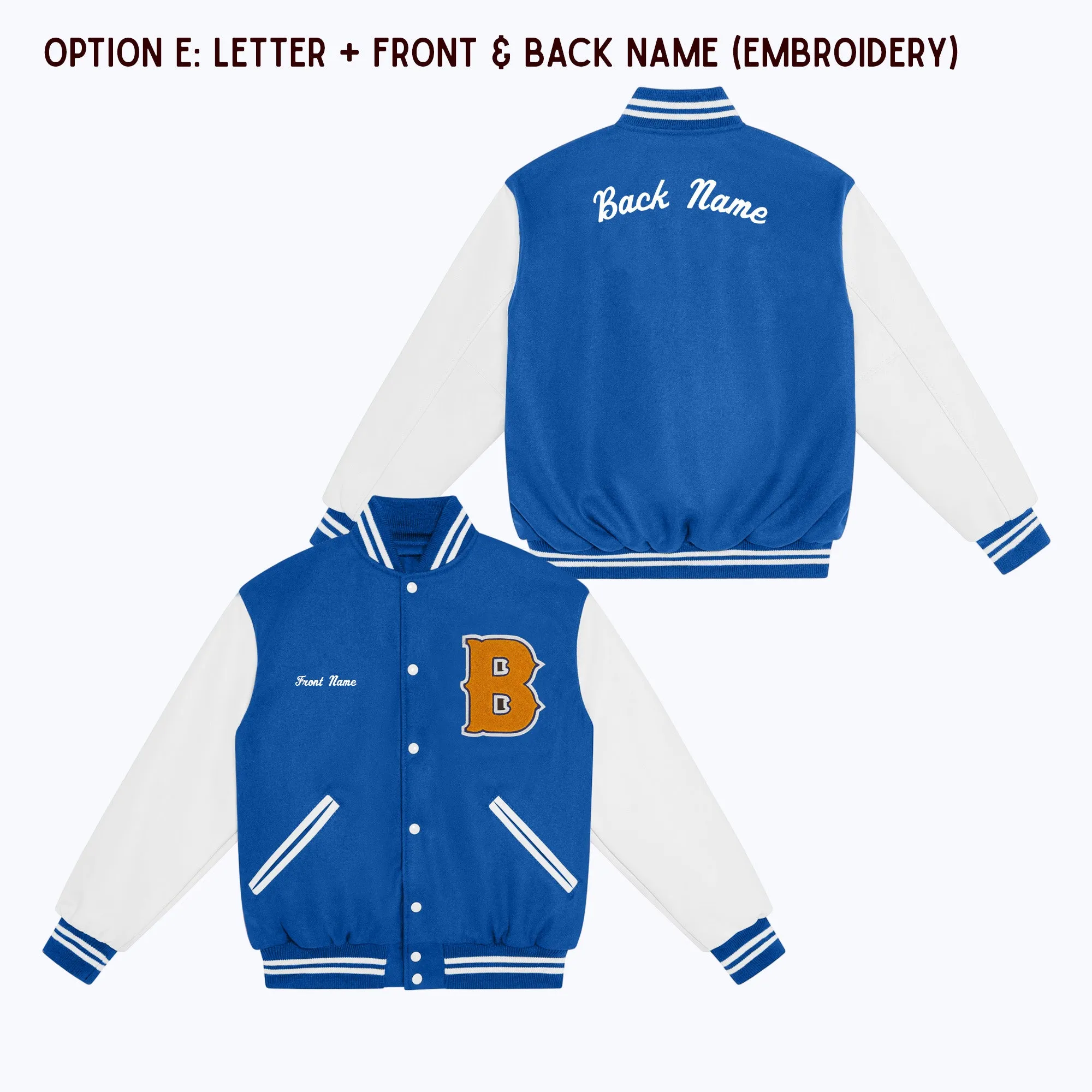 Personalized Adult Wool Leather Varsity Jacket ROYAL BLUE/WHITE