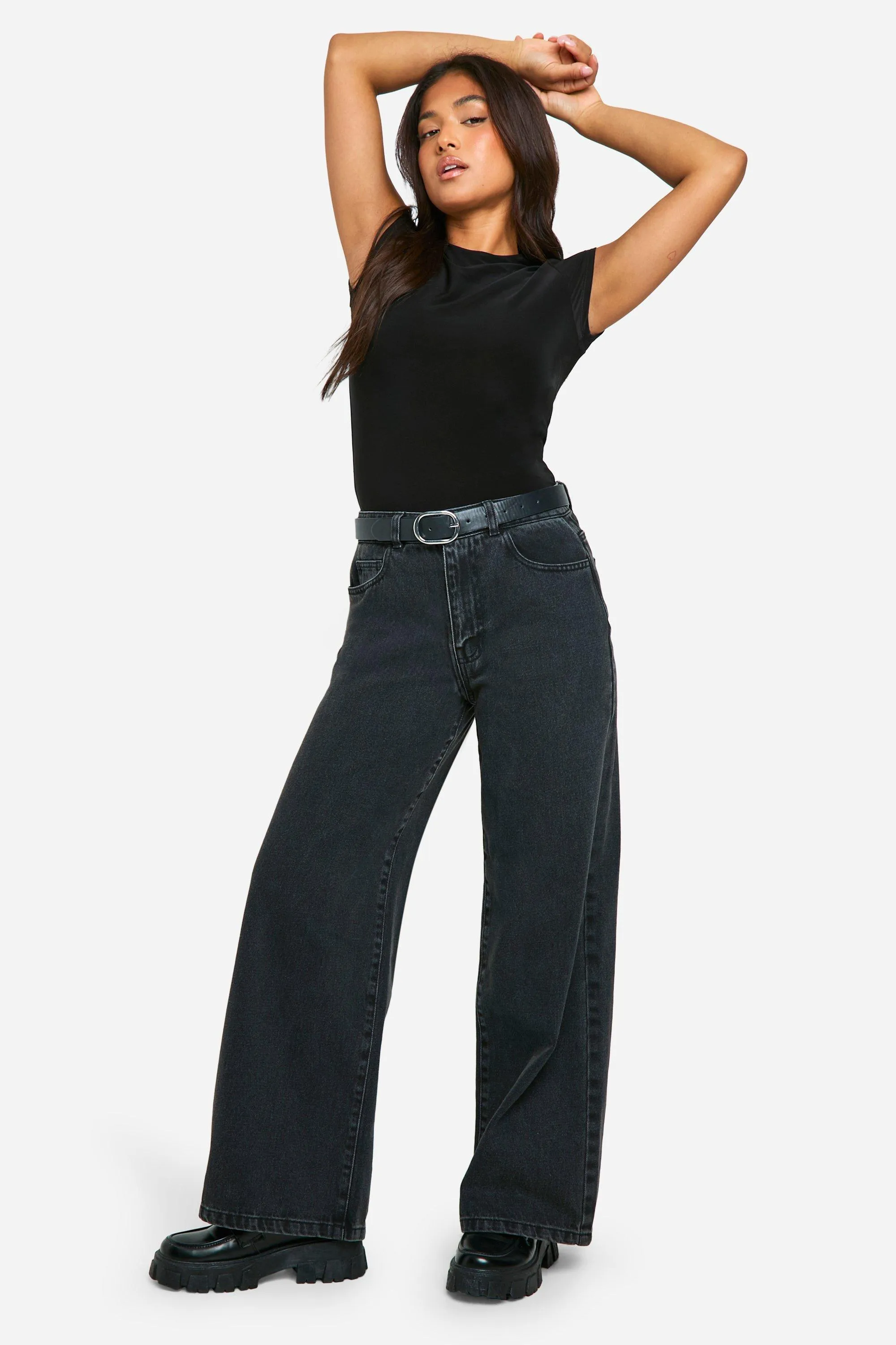 Petite Basics High Waisted Wide Leg Jeans