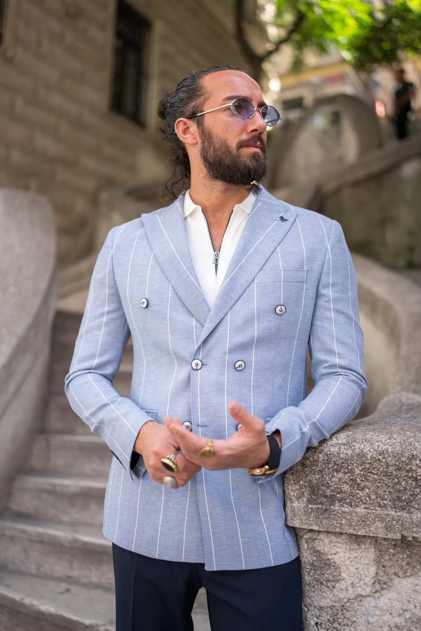 Piazza Double Breasted Blue Jacket